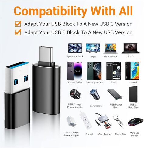 USB Adapter 5-Pack, USB a to C Female Adapter & 10Gbps USB C Male to USB 3.1 Female OTG Adapter, Type C Adapter for MacBook iPhone 17 16, iPad,Thunderbolt 4 etc. in Saudi Arabia