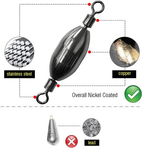 AMYSPORTS Saltwater Fishing Weights Swivel Bullet Sinkers Fishing Weight Brass Fishing Weights Freshwater Bass Sinker Weight with Swivel Rolling in Saudi Arabia