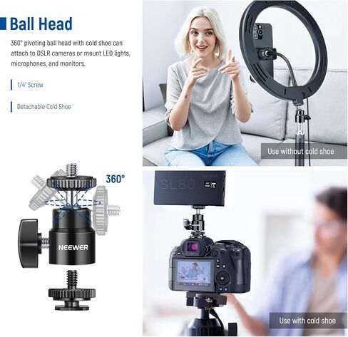 NEEWER Tabletop Overhead Camera Mount Arm, 11.8"-20"/30-51cm Telescopic Extension Arm for Desk Stand with Ball Head Mount 1/4" 3/8" 5/8" Screws for Webcam Camera LED Ring Light Microphone, DS001 in Kuwait