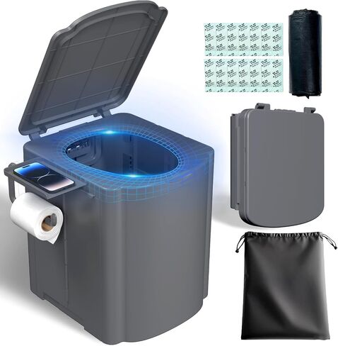 Portable Camping Toilet Kit for Adults, Upgrade Travel Potty Seat with Lid Removable Paper Holder and Absorbent Gel, for Camping, Hiking, Truck, RV Toilet, Beach in Saudi Arabia