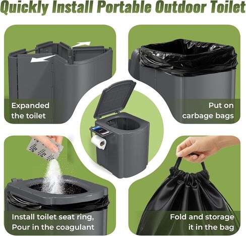 Portable Camping Toilet Kit for Adults, Upgrade Travel Potty Seat with Lid Removable Paper Holder and Absorbent Gel, for Camping, Hiking, Truck, RV Toilet, Beach in Saudi Arabia