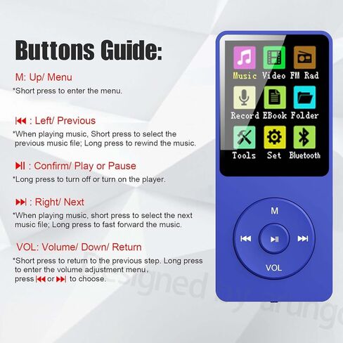 مشغل موسيقى MP3 سعة 128 جيجابايت مع بلوتوث 5.2، مكبر صوت مدمج، راديو FM، مسجل صوت، صوت HiFi، وظيفة الكتاب الإلكتروني، سماعات الأذن متضمنة in Kuwait