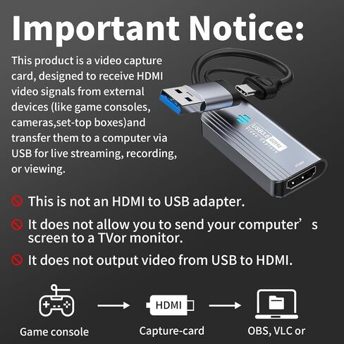 Papeaso Video Capture Card, 4K Input HDMI to USB-C 3.0, 2K 30FPS Capture | 1080P 60FPS Capture Card for Streaming, Compatible with iPad Mac OS Windows, OBS, Quest 3, PS5/4, Switch 2/1, Xbox, Camera in Kuwait