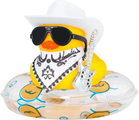 Rubber Duck Car Ornaments Squeaky Duck Car Dashboard Decorations with Surfboard Coconut Sunglasse Umbrella Hat - A Clear Swim Ring Duck in Saudi Arabia