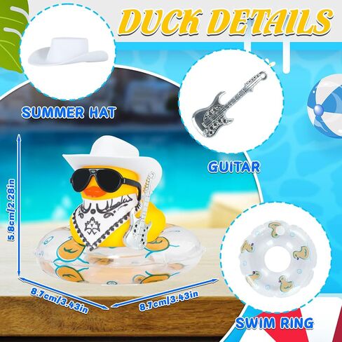 Rubber Duck Car Ornaments Squeaky Duck Car Dashboard Decorations with Surfboard Coconut Sunglasse Umbrella Hat - A Clear Swim Ring Duck in Saudi Arabia
