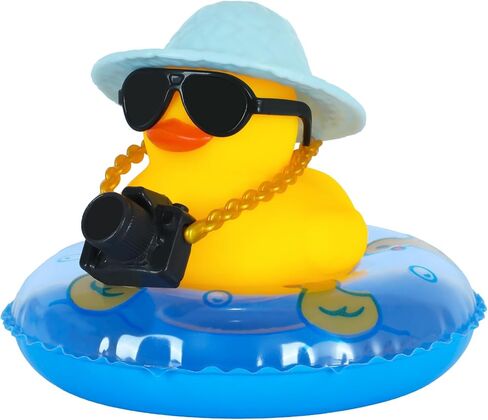 Rubber Duck Car Ornaments Squeaky Duck Car Dashboard Decorations with Surfboard Coconut Sunglasse Umbrella Hat - A Clear Swim Ring Duck in Saudi Arabia
