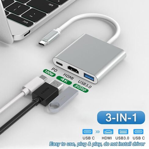 محور USB C، محول 4K USB C إلى HDMI مع 100W PD وUSBA 3.0 منفذ HDMI إلى USBC Dongle محول AV رقمي متعدد المنافذ لأجهزة MacBook Pro/Air، iPad، الأجهزة اللوحية، التبديل، التلفزيون، الشاشة in Saudi Arabia