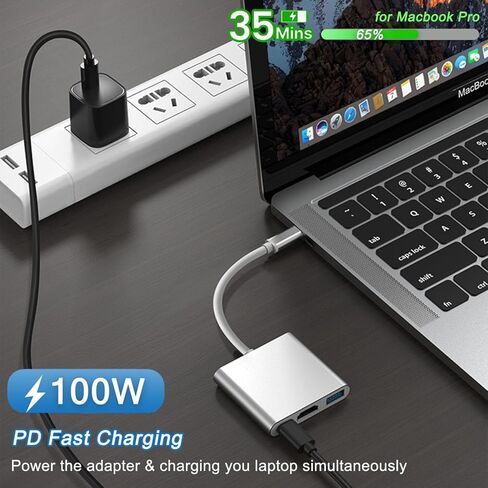محور USB C، محول 4K USB C إلى HDMI مع 100W PD وUSBA 3.0 منفذ HDMI إلى USBC Dongle محول AV رقمي متعدد المنافذ لأجهزة MacBook Pro/Air، iPad، الأجهزة اللوحية، التبديل، التلفزيون، الشاشة in Saudi Arabia