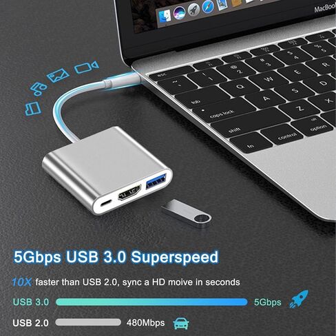 محور USB C، محول 4K USB C إلى HDMI مع 100W PD وUSBA 3.0 منفذ HDMI إلى USBC Dongle محول AV رقمي متعدد المنافذ لأجهزة MacBook Pro/Air، iPad، الأجهزة اللوحية، التبديل، التلفزيون، الشاشة in Saudi Arabia
