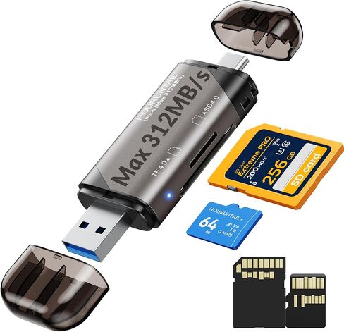 قارئ بطاقات USB من النوع C SD&TF 4.0، 3.0 3.1 عالي السرعة 312 ميجابايت/ثانية UHS-II ثنائي الفتحة محول الذاكرة الخارجية SDXC، SDHC، MicroSD، MMC، RS-MMC، Micro SDXC، Micro SDHC andriod i-Phone PC mac in Saudi Arabia