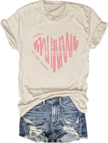 Women's Cute Heart T-Shirt Casual Short Sleeve Love Letter Graphic Printed Tees Tops in Saudi Arabia