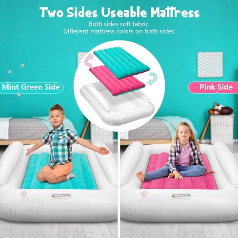 Toddler Travel Bed, Portable Inflatable Toddler Bed for Kids | Toddler Air Mattress | Kids Travel Bed | Toddler Blow Up Mattress with Sides, Idea for Road Trip Camping Sleepovers, Navy Blue & Grey in Saudi Arabia