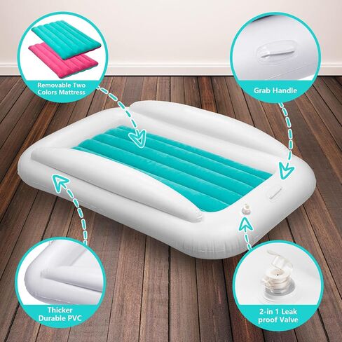 Toddler Travel Bed, Portable Inflatable Toddler Bed for Kids | Toddler Air Mattress | Kids Travel Bed | Toddler Blow Up Mattress with Sides, Idea for Road Trip Camping Sleepovers, Navy Blue & Grey in Saudi Arabia