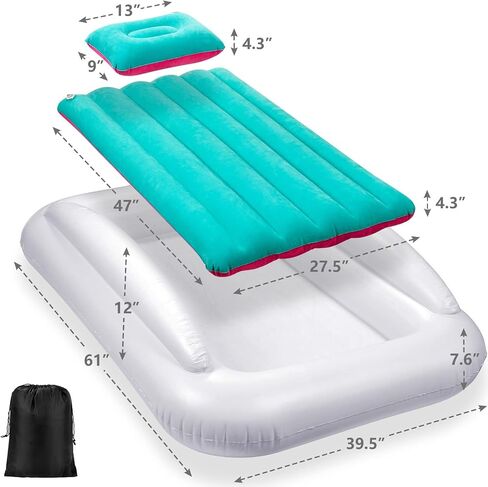 Toddler Travel Bed, Portable Inflatable Toddler Bed for Kids | Toddler Air Mattress | Kids Travel Bed | Toddler Blow Up Mattress with Sides, Idea for Road Trip Camping Sleepovers, Navy Blue & Grey in Saudi Arabia