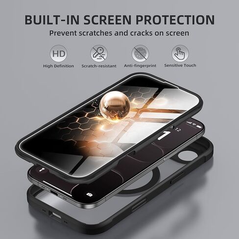 BERFY for iPhone 17 Pro Max Case, Compatible with MagSafe, Built-in Privacy Screen Protector and Camera Protection, Anti-Spy Full Body Shockproof Clear Phone Case for 17 Pro Max 6.9", Black in Kuwait