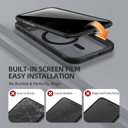 BERFY for iPhone 17 Pro Max Case, Compatible with MagSafe, Built-in Privacy Screen Protector and Camera Protection, Anti-Spy Full Body Shockproof Clear Phone Case for 17 Pro Max 6.9", Black in Kuwait