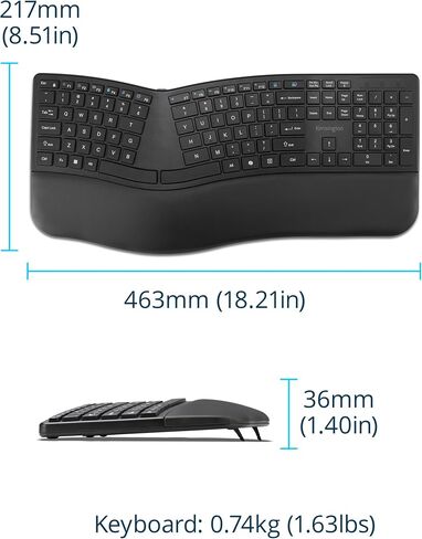 Kensington Pro Fit Ergo KB680 EQ Wireless Keyboard, Bluetooth & 2.4GHz Connection, Rechargeable, Ergonomic Design, Split-Keyboard (K72485NA) in Saudi Arabia