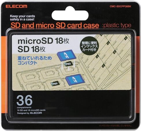 Elecom CMC-SDCPP36BK حافظة بطاقات الذاكرة، حافظة SD، بلاستيك، تحمل 18 SD + 18 Micro SDS، أسود in Kuwait