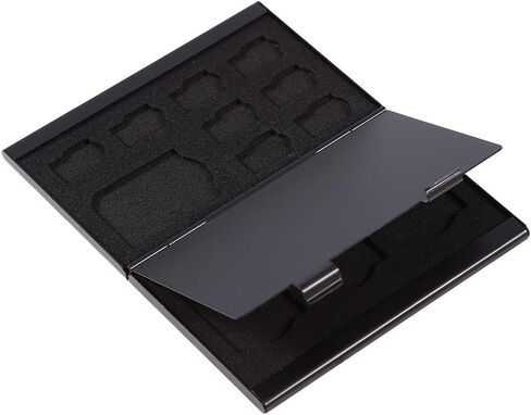 SD Card Holder, Aluminum Metal Card Case, Double Layer 12 Slots Portable Holder Case for SD Card or TF Card Memory Card Holder (Black) in Saudi Arabia
