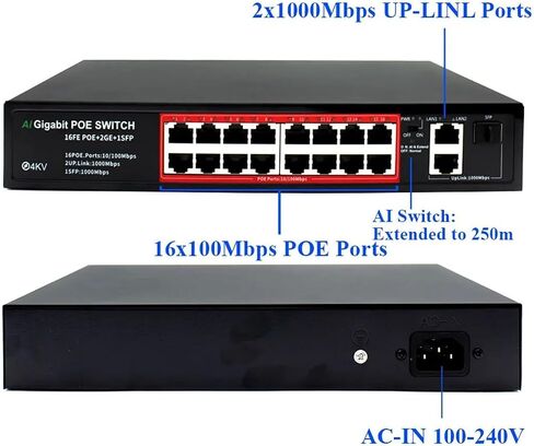 16 + 2/8 + 2/4 + 2 منفذ POE Switch محول إيثرنت 10/1000 ميجابت في الثانية 802.3 (الاتحاد الأوروبي، 4 منافذ) in Saudi Arabia