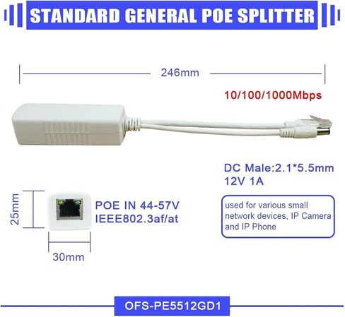 POE Splitter Gigabit for Switch Ports 48V to 12V 2.5A 30W 15W 1000Mbps RJ45(100M 12V2A) in Saudi Arabia