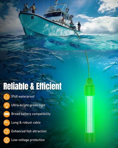 Pawfly Underwater Fishing Light Compatible for Dewalt 20V Battery（Not Included）, IP68 Waterproof LED Green Light Fishing Attracting,1300 LM Submersible Fish Attractor for Boats、Docks, Night Fishing in Saudi Arabia