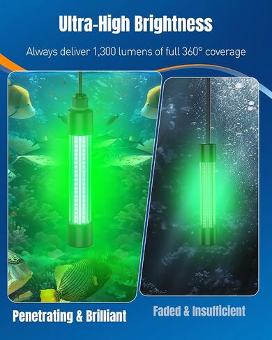 Pawfly Underwater Fishing Light Compatible for Dewalt 20V Battery（Not Included）, IP68 Waterproof LED Green Light Fishing Attracting,1300 LM Submersible Fish Attractor for Boats、Docks, Night Fishing in Saudi Arabia