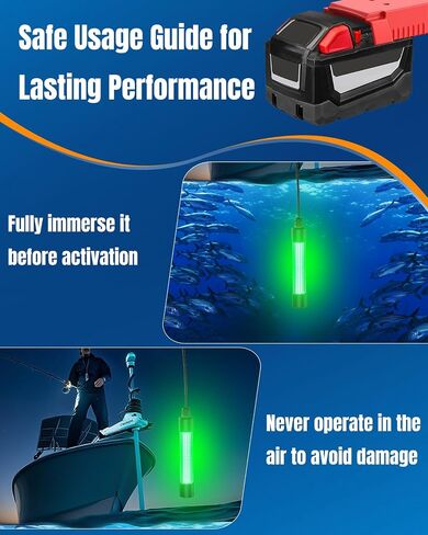 Pawfly Underwater Fishing Light Compatible for Dewalt 20V Battery（Not Included）, IP68 Waterproof LED Green Light Fishing Attracting,1300 LM Submersible Fish Attractor for Boats、Docks, Night Fishing in Saudi Arabia