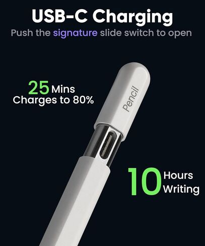 Pencil USB-C for iPad(2018-2025): Magnetic wireless Charging for iPad Pro 11"(1-4th), 12.9"(3-6th), Air(4/5th), Mini 6th. Slide-Switch, Hidden-Port Stylus with Tilt Sensitivity & Palm Rejection in Saudi Arabia