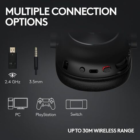 سماعة الألعاب اللاسلكية Logitech G PRO X 2 Lightspeed: ميكروفون بوم قابل للفصل، محركات جرافين 50 مم، سماعة رأس DTS:X 2.0—7.1 محيطية، بلوتوث/USB/3.5 مم Aux، للكمبيوتر الشخصي، PS5، PS4 - أبيض (متجدد) in Saudi Arabia
