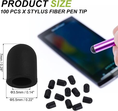 PATIKIL 4.5mm (0.18") Stylus Pen Tips, 100Pcs Conductive Rubber Capacitive Touch Screen Pens Tip for Mobile Phones Computers Tablets E-Readers Smart Drawing Boards, Black in Saudi Arabia