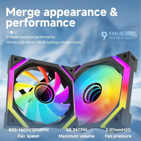 Jungle Leopard Prism6 MAX X3 120mm ARGB PC Case Fan - 3 جوانب مرآة لا نهائية ومحور مرآة لا نهائية تأثير الضوء، 800-1850±10% RPM 120mm PWM Case Fan لحافظة الكمبيوتر (عبوة ثلاثية سوداء عكسية) in Kuwait
