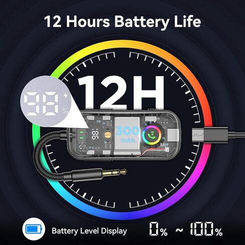 جهاز إرسال استقبال بلوتوث 2025 Pro، محول صوت لاسلكي 2 في 1 للطائرة/التلفزيون/الكمبيوتر الشخصي/صالة الألعاب الرياضية، سماعة رأس مزدوجة الوصلة، جهاز استقبال بلوتوث لستيريو السيارة/المنزل، زمن استجابة منخفض، عرض البطارية، ميكروفون مدمج in Saudi Arabia