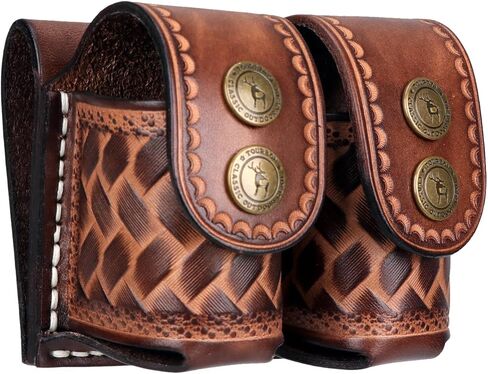 TOURBON Leather Double Speedloader Pouch Belt Carrier Speedloader Holder Case for .38 .357 .44 .45 in Saudi Arabia