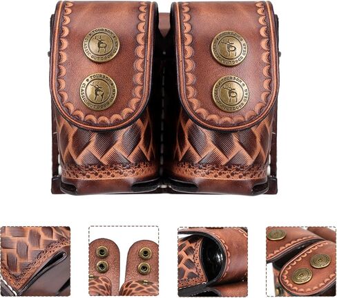 TOURBON Leather Double Speedloader Pouch Belt Carrier Speedloader Holder Case for .38 .357 .44 .45 in Saudi Arabia