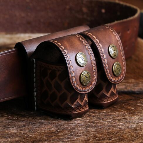 TOURBON Leather Double Speedloader Pouch Belt Carrier Speedloader Holder Case for .38 .357 .44 .45 in Saudi Arabia