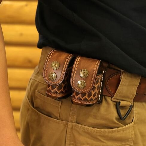 TOURBON Leather Double Speedloader Pouch Belt Carrier Speedloader Holder Case for .38 .357 .44 .45 in Saudi Arabia