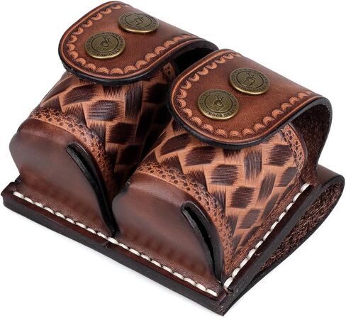 TOURBON Leather Double Speedloader Pouch Belt Carrier Speedloader Holder Case for .38 .357 .44 .45 in Saudi Arabia