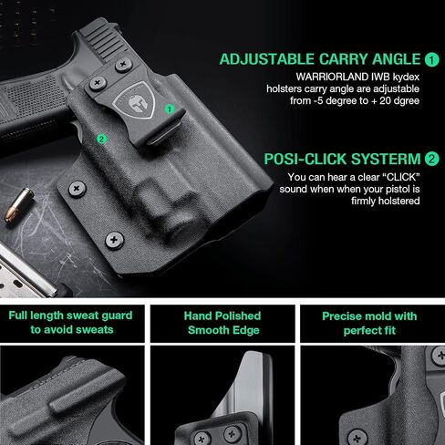 WARRIORLAND IWB Kydex Holster Optic Cut، يناسب Glock 17/19 Gen 3-5 & 23/32 Gen 3-4 & 19X 44 45 مع TLR-7/TLR-7A/TLR-7X/TLR-8 HL-X G، حامل إخفاء حزام الخصر الداخلي، Adj. غير قادر & بوسي انقر فوق الاحتفاظ in Kuwait