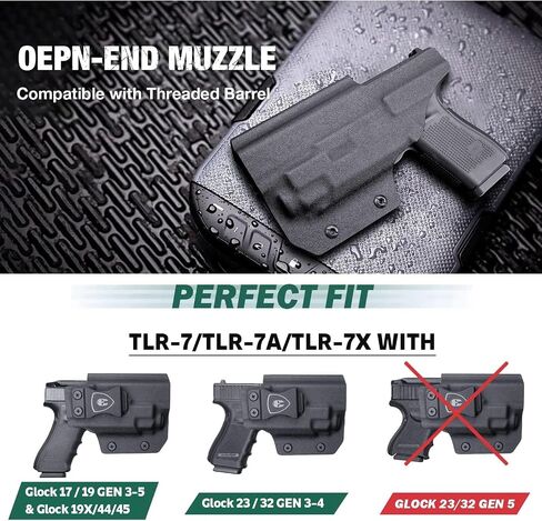 WARRIORLAND IWB Kydex Holster Optic Cut، يناسب Glock 17/19 Gen 3-5 & 23/32 Gen 3-4 & 19X 44 45 مع TLR-7/TLR-7A/TLR-7X/TLR-8 HL-X G، حامل إخفاء حزام الخصر الداخلي، Adj. غير قادر & بوسي انقر فوق الاحتفاظ in Kuwait