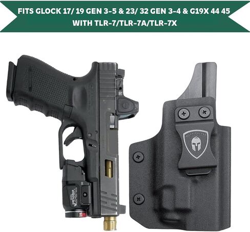 WARRIORLAND IWB Kydex Holster Optic Cut، يناسب Glock 17/19 Gen 3-5 & 23/32 Gen 3-4 & 19X 44 45 مع TLR-7/TLR-7A/TLR-7X/TLR-8 HL-X G، حامل إخفاء حزام الخصر الداخلي، Adj. غير قادر & بوسي انقر فوق الاحتفاظ in Kuwait