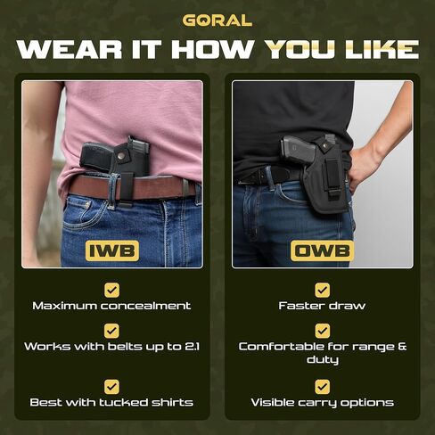 حافظة مسدس IWB/OWB للرجال والنساء، حافظات مسدسات مقاس 9 مم للمسدسات، حافظة مسدس مخفية 380 لغلوك، S&W M&P Shield، Sig والمسدسات المشابهة، تناسب معظم العلامات التجارية in Saudi Arabia