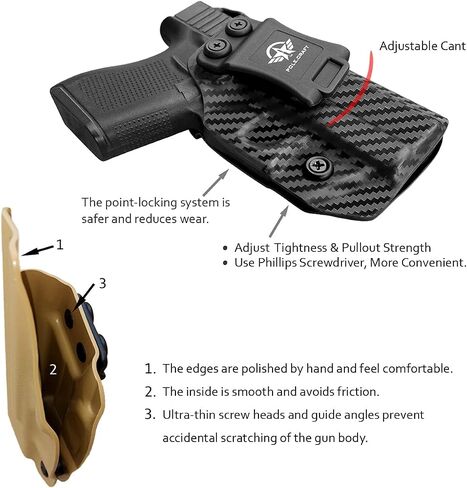 POLE.CRAFT IWB Kydex Holster Fits: Glock 43 / Glock 43X Gen 1 2 3 4 5 Pistol - Inside Waistband Concealed Carry - Cover Mag-Button, Widened Entrance, No Wear, No Jitter in Kuwait