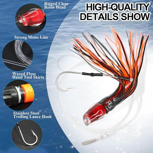 VIKETECH 9’’ 4oz Resin Saltwater Fishing Trolling Lure for Tuna Mahi Mahi Marlin Wahoo Sailfish Dolphin Lures Deep Sea Offshore Big Game Included Mesh Bag in Saudi Arabia