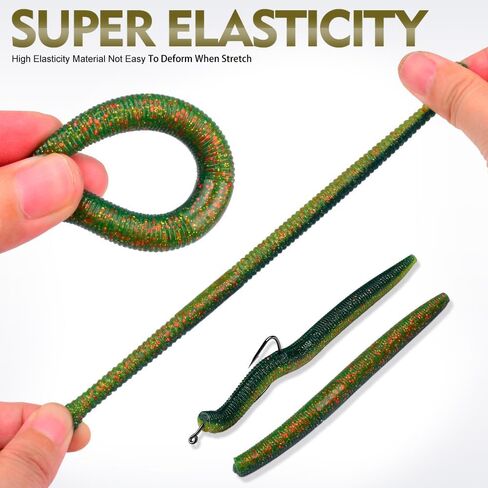 Soft Plastic Worm Bass Fishing Lures, 4"/5" 50/100pcs Plastic Fishing Lure Wacky Worm Rig + 10pcs Grub Baits Hook, Soft Worms Lure Set for Bass (110 Pack) in Kuwait