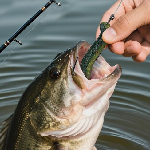 Soft Plastic Worm Bass Fishing Lures, 4"/5" 50/100pcs Plastic Fishing Lure Wacky Worm Rig + 10pcs Grub Baits Hook, Soft Worms Lure Set for Bass (110 Pack) in Kuwait