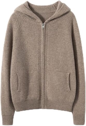 Women's Cashmere and Wool Blend Casual Knit Long Sleeve Thickening Type Hoodie Sweater in Saudi Arabia
