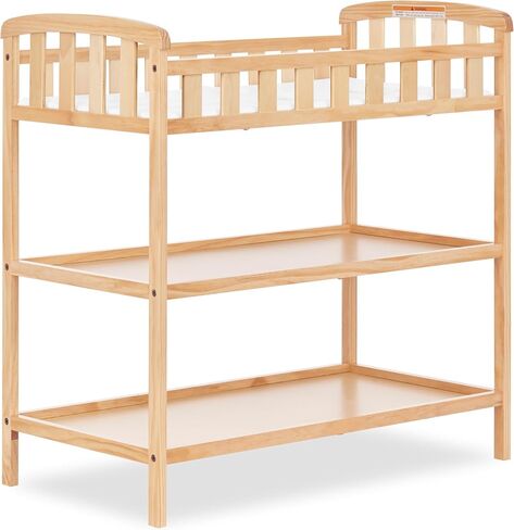 Dream On Me Emily Changing Table, Compact and Lightweight, Solid New Zealand Pinewood, Elevated Safety Rails, Two Storage Shelves, Includes Water-Resistant 1" Changing Pad — Natural in Saudi Arabia