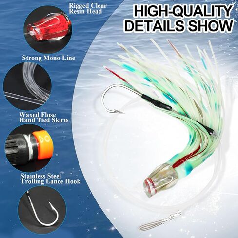 VIKETECH 9’’ 4oz Resin Saltwater Fishing Trolling Lure for Tuna Mahi Mahi Marlin Wahoo Sailfish Dolphin Lures Deep Sea Offshore Big Game Included Mesh Bag in Saudi Arabia