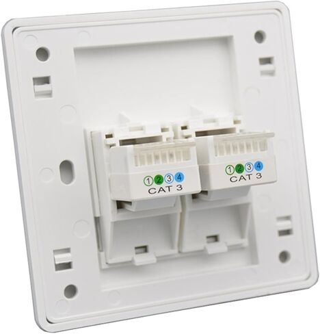 Dual Port CAT3 RJ11 Telephone Wall Plate 86x86mm Telephone Line Connector White Frame Socket in Saudi Arabia